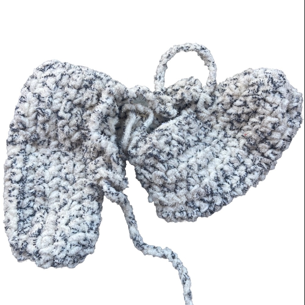 New handmade women’s  hand knit grey white crochet booties shoes boots tie Sz 6